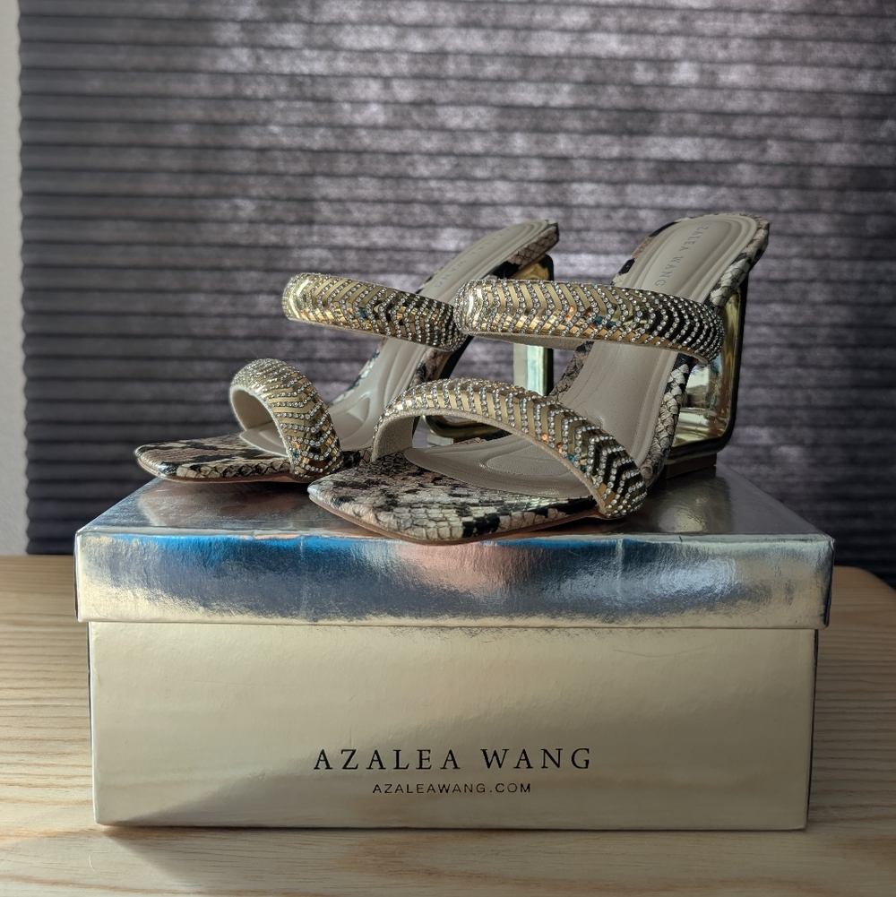 Azalea Wang Snake Print Heeled Sandals - Gold and Black